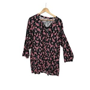 Lands End Lace Up Top Shirt Womens 2X 20 22W Floral Cottagecore Stretchy Flowy